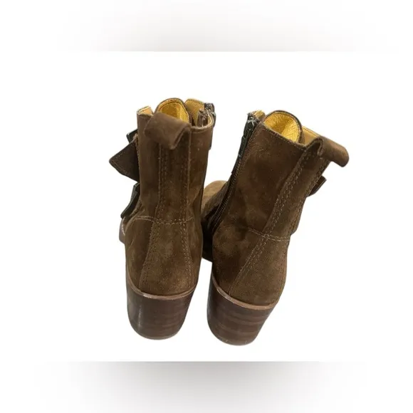 Frye Sabrina Boots Womens 8.5 Brown Suede Double Buckle Side Zip Ankle B7