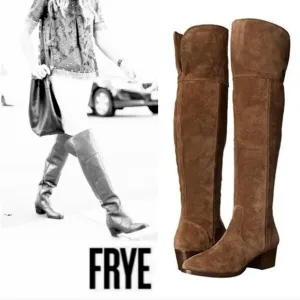 FRYE SZ 8 CLARA OTK SUEDE TASSEL BEIGE SIDE ZIP BOOTS 21&quot;  BEAUTIFUL RTL…