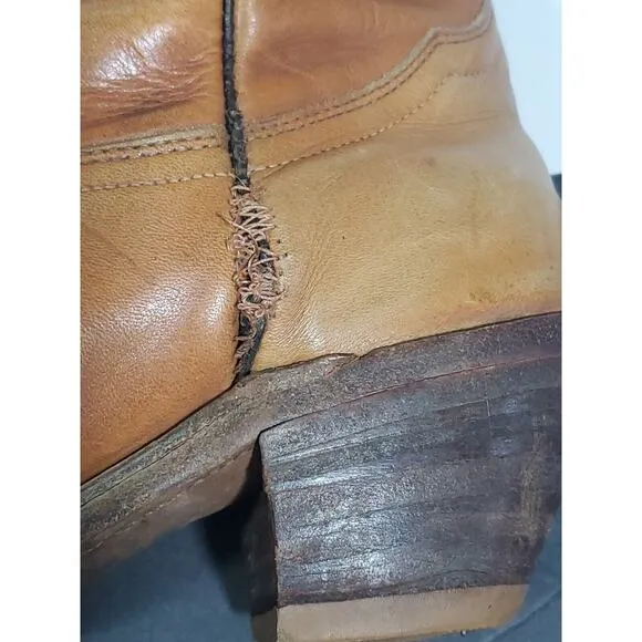 Frye Unisex Western Cowboy Cattleman Boots Size 9D Leather Tan USA