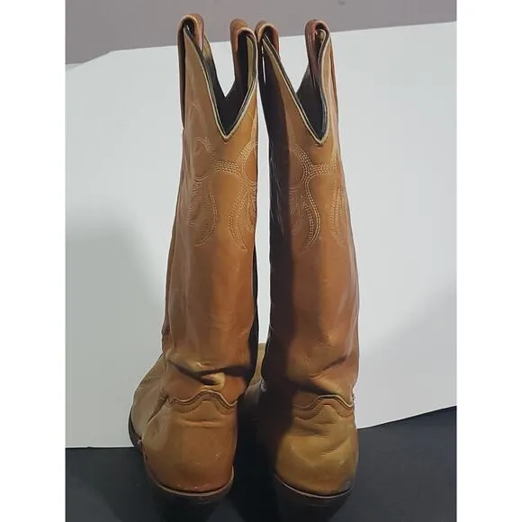 Frye Unisex Western Cowboy Cattleman Boots Size 9D Leather Tan USA