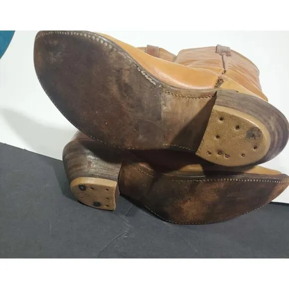 Frye Unisex Western Cowboy Cattleman Boots Size 9D Leather Tan USA