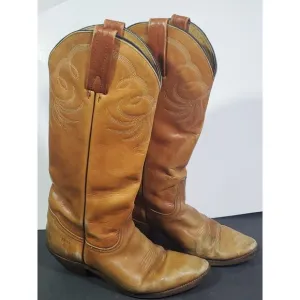 Frye Unisex Western Cowboy Cattleman Boots Size 9D Leather Tan USA