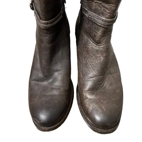 Frye Womens Dark Brown Leather Melissa Seam Short Side Zip Ankle Boots Size 6