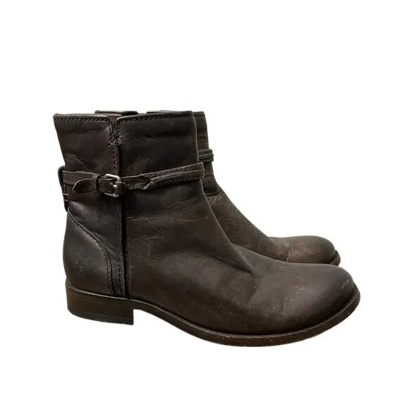 Frye Womens Dark Brown Leather Melissa Seam Short Side Zip Ankle Boots Size 6