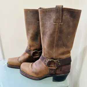 Frye Women's Motorcycle Harness Boots Leather Brown Square Toe Size 6 M