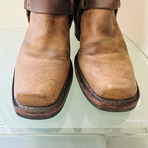 Frye Women's Motorcycle Harness Boots Leather Brown Square Toe Size 6 M