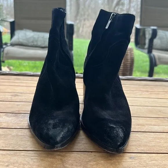 Frye Women's Flynn Short Metal Plate Suede Black Ankle Bootie 8.5