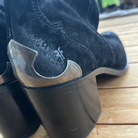 Frye Women's Flynn Short Metal Plate Suede Black Ankle Bootie 8.5