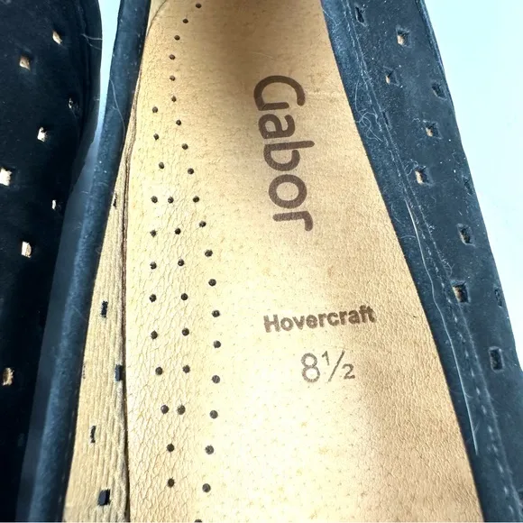 Gabor Flats US 11 Black Suede Perforated Slip On Shoes Womens Comfort UK 8.5