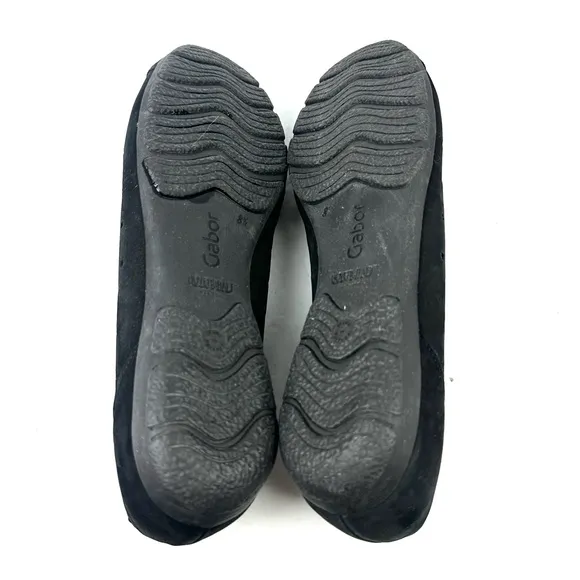 Gabor Flats US 11 Black Suede Perforated Slip On Shoes Womens Comfort UK 8.5