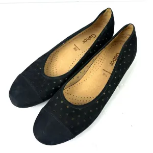 Gabor Flats US 11 Black Suede Perforated Slip On Shoes Womens Comfort UK 8.5