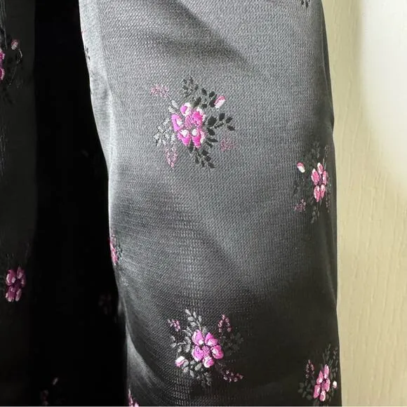 Gal Meets Glam Floral Jacquard Satin Babydoll Mini Dress Bow Back Black Pink 12