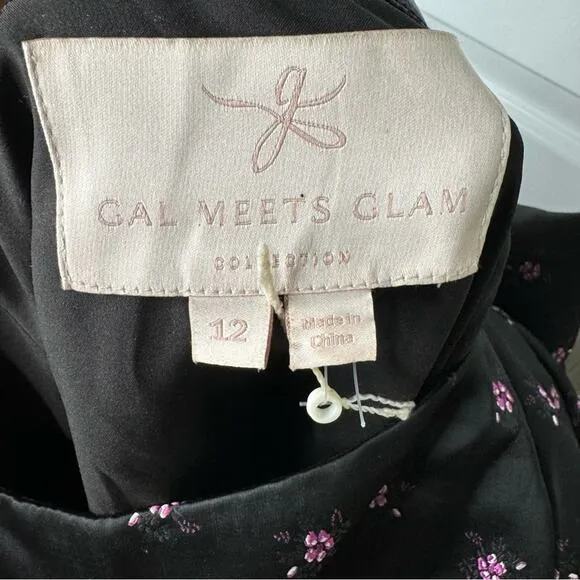 Gal Meets Glam Floral Jacquard Satin Babydoll Mini Dress Bow Back Black Pink 12