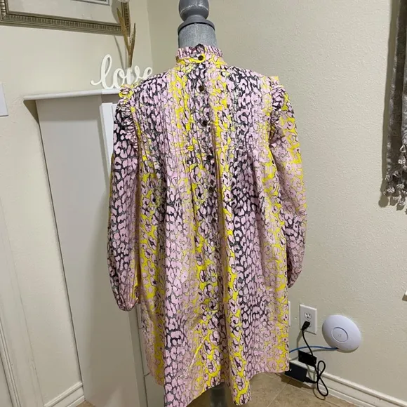 Ganni  Designer Women Dress in Pink, Yellow, and Black Animal Print