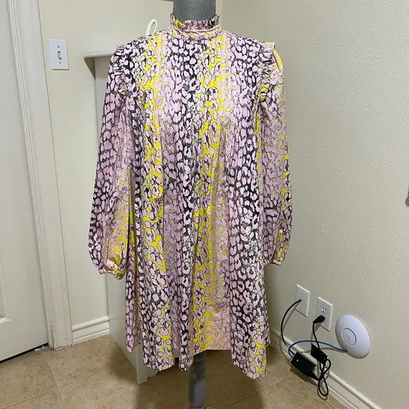 Ganni  Designer Women Dress in Pink, Yellow, and Black Animal Print