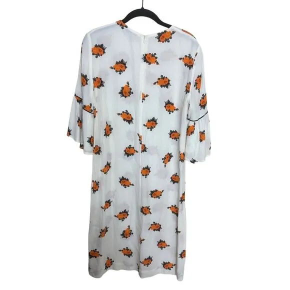 Ganni White Orange Floral Print Short Ruffle Sleeve Mini Dress size 4