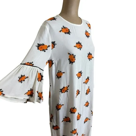 Ganni White Orange Floral Print Short Ruffle Sleeve Mini Dress size 4