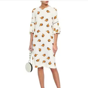 Ganni White Orange Floral Print Short Ruffle Sleeve Mini Dress size 4