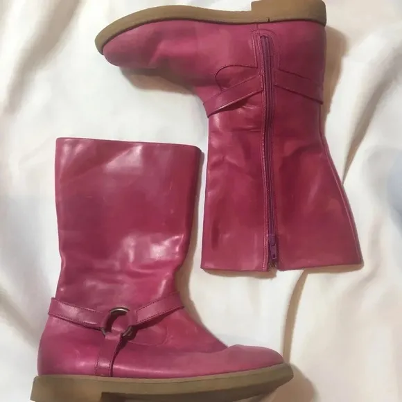 Garnet Hill Pink Leather Harness Boots Sz 5