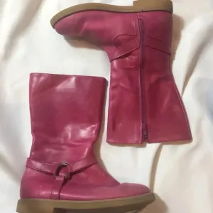 Garnet Hill Pink Leather Harness Boots Sz 5
