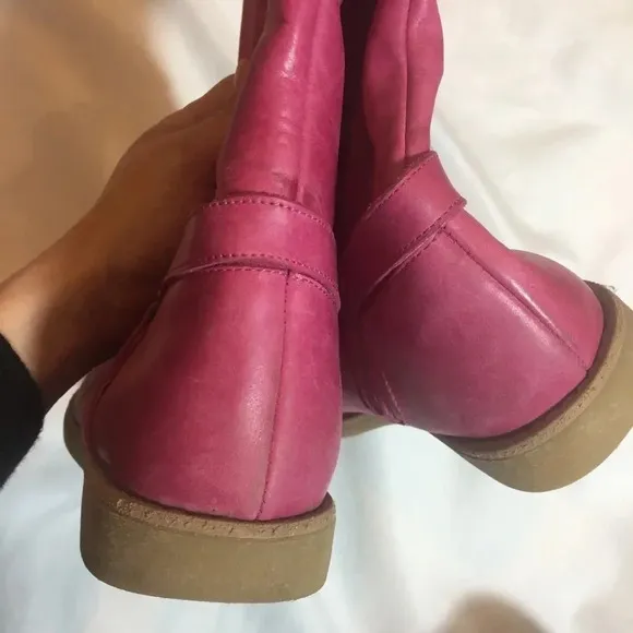 Garnet Hill Pink Leather Harness Boots Sz 5