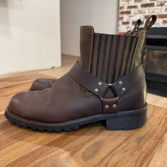 GBX Dorado Leather Harness Ankle Moto Boots Brown Pull On Mens 11D Grunge Rustic