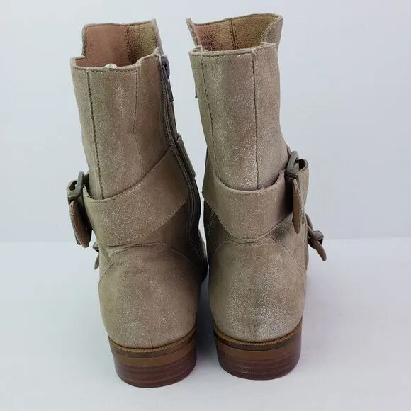 Gee Wawa Anthropologie Womens Size 6 Beige Leather Side Zip Buckle Boots