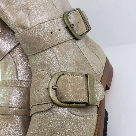 Gee Wawa Anthropologie Womens Size 6 Beige Leather Side Zip Buckle Boots