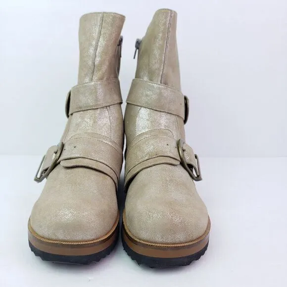 Gee Wawa Anthropologie Womens Size 6 Beige Leather Side Zip Buckle Boots