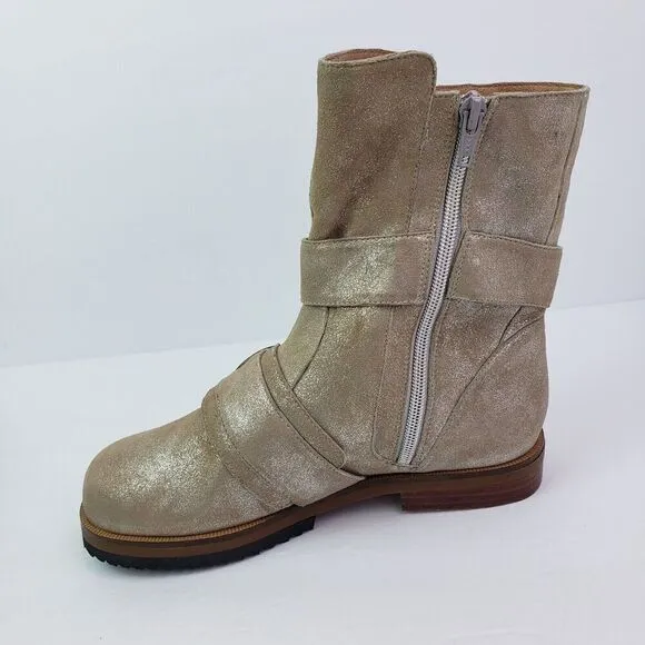 Gee Wawa Anthropologie Womens Size 6 Beige Leather Side Zip Buckle Boots