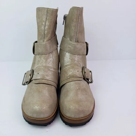 Gee Wawa Anthropologie Womens Size 6 Beige Leather Side Zip Buckle Boots