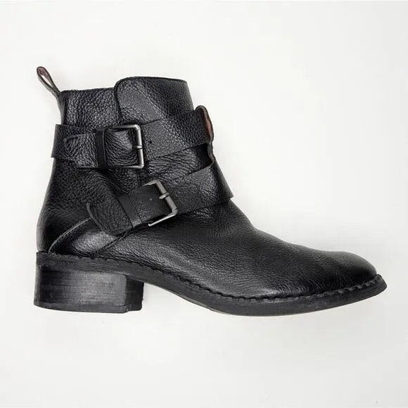 Gentle Souls ankle boots black leather moto buckle harness side zip size 8.5