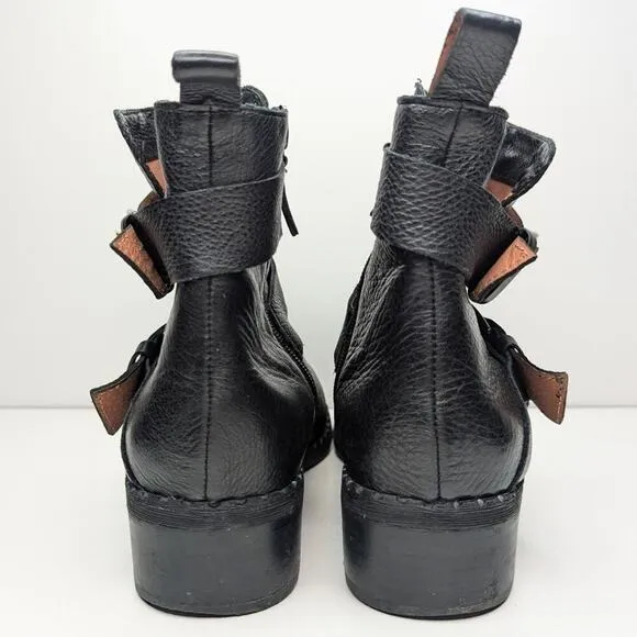 Gentle Souls ankle boots black leather moto buckle harness side zip size 8.5