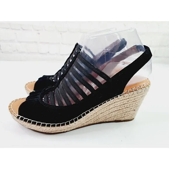 Gentle Souls by Kenneth Cole Womens Charli Elastic Slingback Wedges Black SZ 8.5