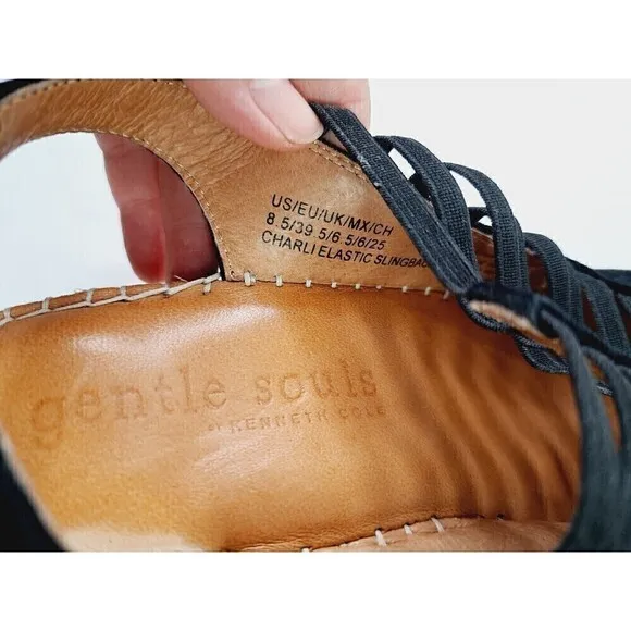 Gentle Souls by Kenneth Cole Womens Charli Elastic Slingback Wedges Black SZ 8.5
