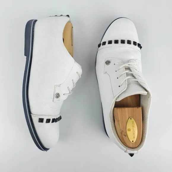 G/FORE Gallivanter Stud Cap Toe Spikeless Golf Shoes White Leather Black 8.5