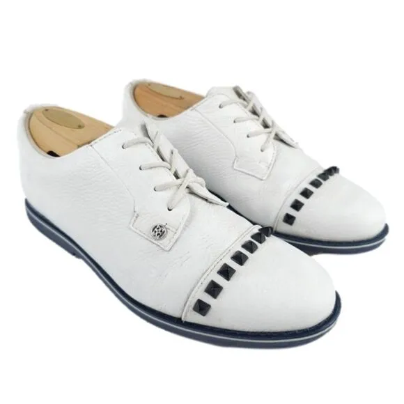 G/FORE Gallivanter Stud Cap Toe Spikeless Golf Shoes White Leather Black 8.5