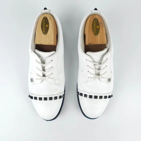 G/FORE Gallivanter Stud Cap Toe Spikeless Golf Shoes White Leather Black 8.5