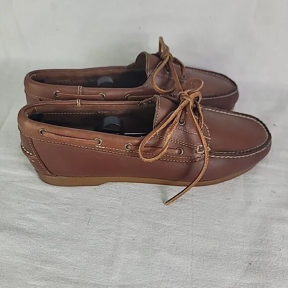 GH Bass Co Boat Dock Shoes Men's Size 9.5 Brown Leather Slip-On Lace Up #0929