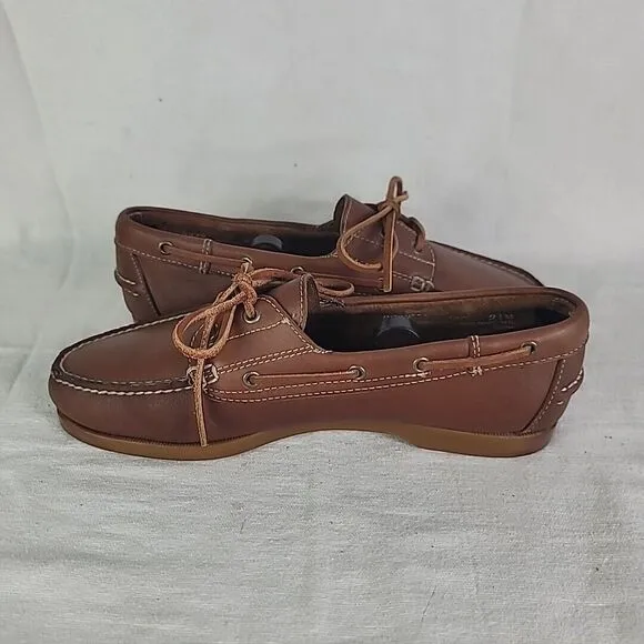 GH Bass Co Boat Dock Shoes Men's Size 9.5 Brown Leather Slip-On Lace Up #0929