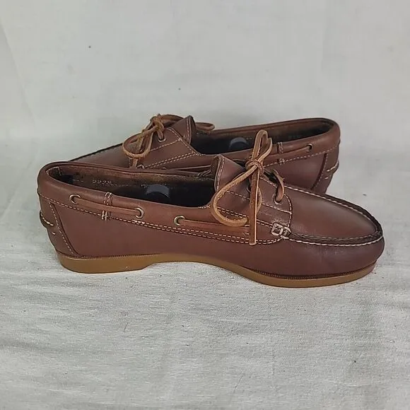 GH Bass Co Boat Dock Shoes Men's Size 9.5 Brown Leather Slip-On Lace Up #0929