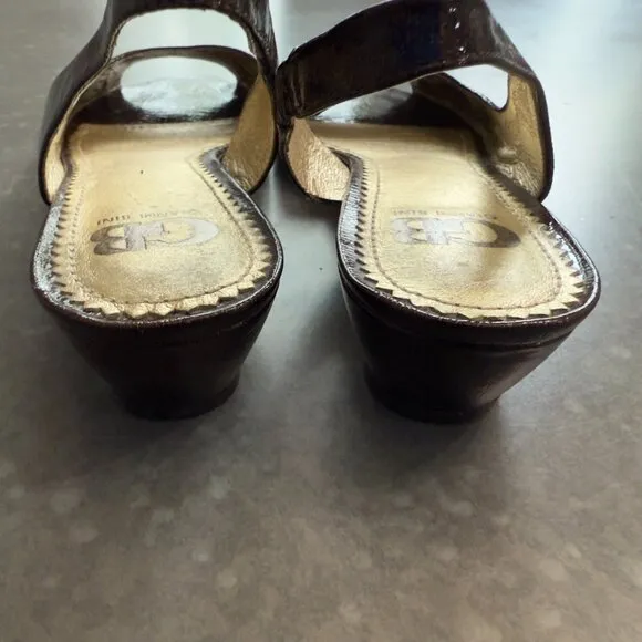 Gianni Bini Brown Crackled Leather Peep Toe Slingback Wedges – Size 9M