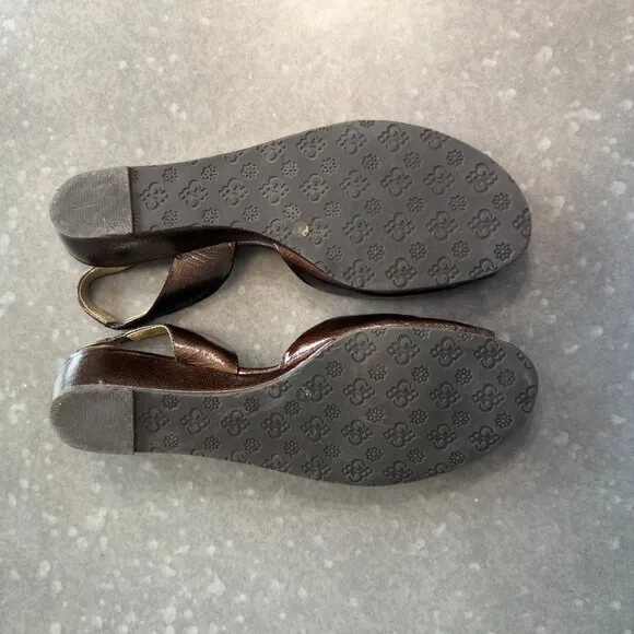 Gianni Bini Brown Crackled Leather Peep Toe Slingback Wedges – Size 9M