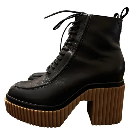 Gianni Bini Haislee Lace-Up Block Heel Leather Platform Sz 8.5