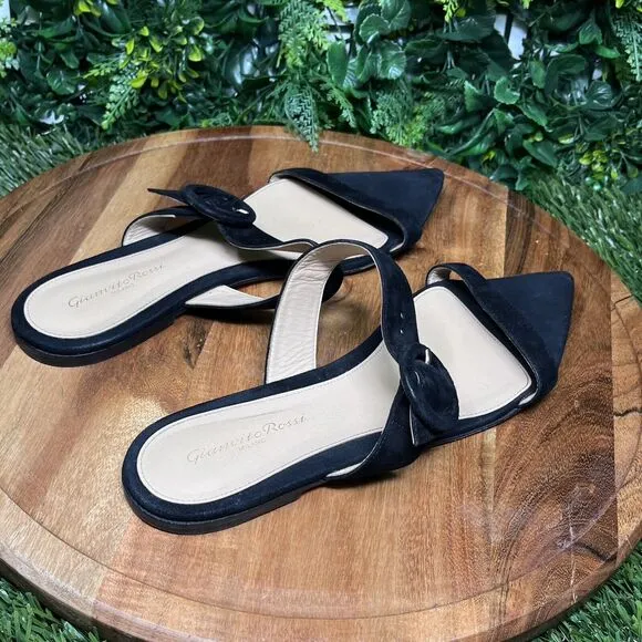 GIANVITO ROSSI Flats Women 41EU/10US Black Made In Italy Suede Sandals 2270