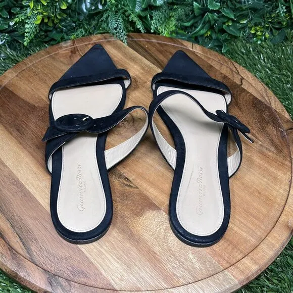 GIANVITO ROSSI Flats Women 41EU/10US Black Made In Italy Suede Sandals 2270