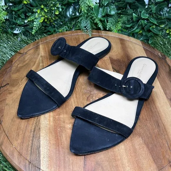 GIANVITO ROSSI Flats Women 41EU/10US Black Made In Italy Suede Sandals 2270