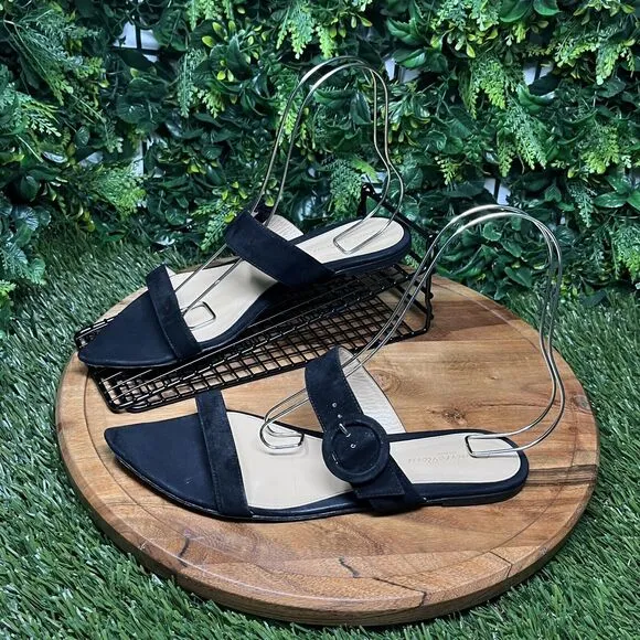 GIANVITO ROSSI Flats Women 41EU/10US Black Made In Italy Suede Sandals 2270