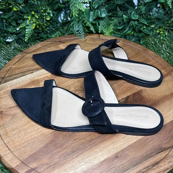 GIANVITO ROSSI Flats Women 41EU/10US Black Made In Italy Suede Sandals 2270