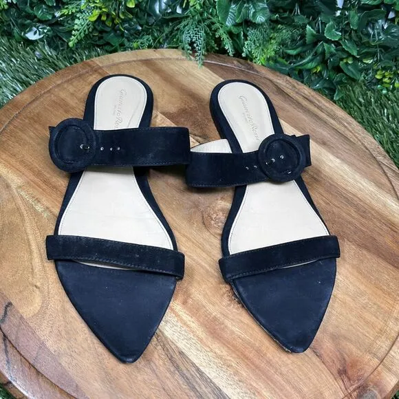 GIANVITO ROSSI Flats Women 41EU/10US Black Made In Italy Suede Sandals 2270